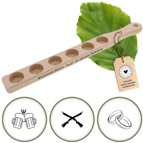 HOFMEISTER® Schnapslatte Holz personalisierte Gravur - Servierlatte für 6 Schnapsgläser - Geschenkidee für den Stammtisch, Junggesellenabschied, zum Jubiläum oder zur Hochzeit, 50 cm