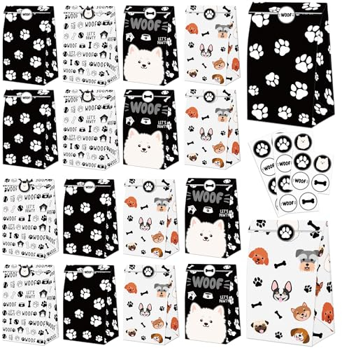20 Pcs Hund Pfote drucken Geschenk Papiertüten, Haustier Party-Taschen, Papier Pfote drucken Goodie Bags für Kinder Welpen Haustier behandeln Party Favorit Hund Geburtstag Party Dekorationen