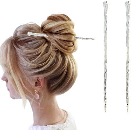 2PCS Alloy Hair Bun Chopsticks - Minimalist Hair Jewelry for Long Thick Hair