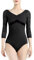 flexdans Damen Ballettkleidung 3/4 Ärmellos, Ballett Trikot Tanzbody Turnanzug für Erwachsene (D006-Schwarz-M)