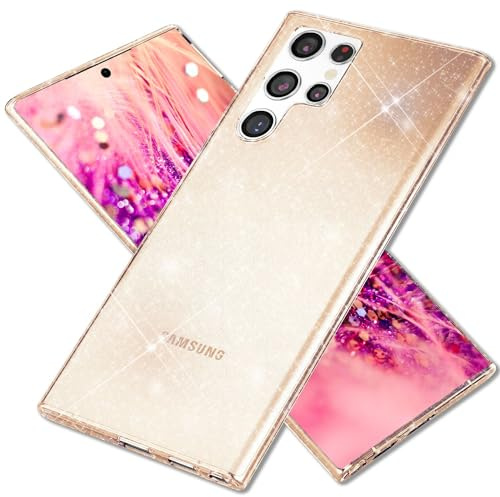 NALIA Glitzerhülle für Samsung Galaxy S24 Ultra - Hülle, Gold | Reflektierende Partikel im Material verschmolzen, Geschmeidige Oberfläche, Erhöhte Kanten an Kamera und Display