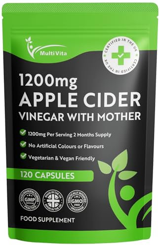 Apple Cider Vinegar Capsules 1200mg - ACV with Mother - 120 High Strength Vegan Capsules, 2 Months Supply - Raw & Unfiltered GMO Free - Alternative to Apple Cider Vinegar Tablets or Gummies - UK Made