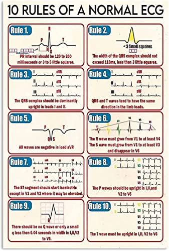 FJQWKLF 10 Regeln eines normalen EKG-Posters, Wandkunst, Leinwanddrucke, rahmenlose Poster, Wanddekoration für Krankenhaus, Klassenzimmer, Bibliothek, 30,5 x 40,6 cm