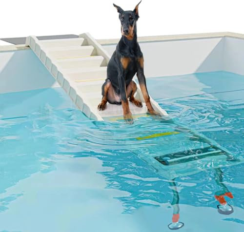 Foldable Dog Pool Ramp with 33 Legs for Free Height Adjustment,Safe & Easy Access dog water ramp for pool, Pool Ramp for Dogs Up to 200lbs (White)