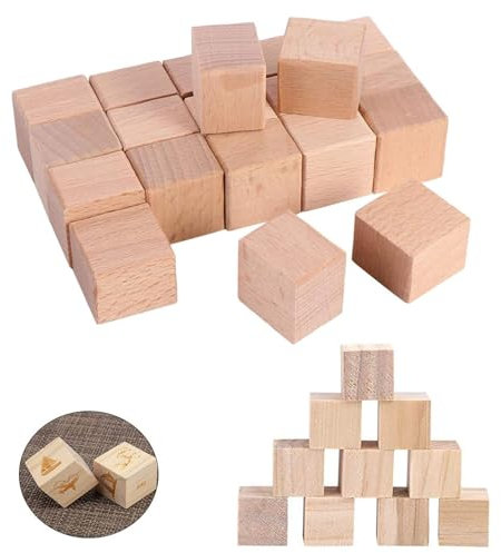 Holz Würfel, Natürliche Bastelwürfel, Mini Blanko Würfel Bastel Holz, Holzwürfel Blanko, Bastelmaterial Holz, für Puzzle, Basteln Malen, DIY Handwerk Dekoration, Nummern-Holzklötze, 30 Stück 3cm