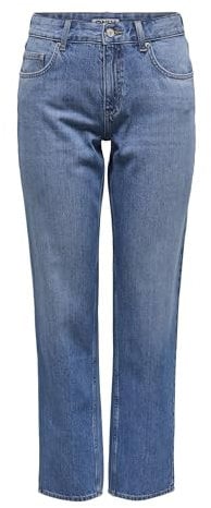 ONLY Jean Coupe Droite ONLLUMI Taille Moyenne Mom Fit Jeans Medium Blue Denim XL 34 Medium Blue Denim XL / L34