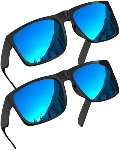 grinderPUNCH 2 Pack XL Polarized Big Wide Frame Large Head Fit Sunglasses for Sports Driving Fishing Glasses (2 Pack Glossy Frame/Blue Mirror Lens)
