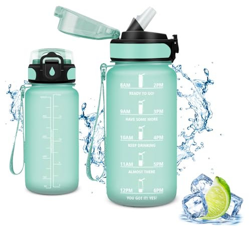 Vikaster Botella gimnasio, Botellas Agua Niños sin BPA, 500ml Botella con pajita, a Prueba de Fugas, Fácil de Abrir, Botella reutilizable, Gimnasio, Running, Niños, Bicicleta