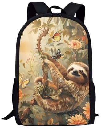 Amzbeauty 43,2 cm großer Rucksack für Erwachsene, bedruckter Rucksack für Schule, Jungen, Mädchen, Kinder, Büchertasche, Faultier a