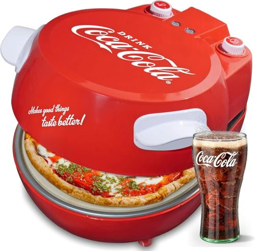 Coca-Cola Pizza Maker, Countertop Indoor Electric Pizza Oven, Heats up to 400°C with 30cm Pizza Stone, Ready in 3-5 mins, Cool Touch Housing, SPM-800CC