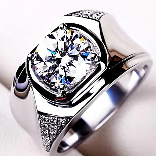 SHOUKAII Neuer importierter Moissanit-Ring for Herren, Platin, 1 Karat Diamant-Ring, Persönlichkeit, Atmosphäre, Geschäftsbreiter Herrenring