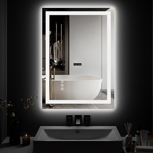 ChillCruiser 45x60cm LED-Badezimmerspiegel, Kosmetikspiegel mit intelligenter Steuerung und Beleuchtung vorne und hinten, 3-farbig, dimmbar, beschlagfrei, horizontale/vertikale Montage