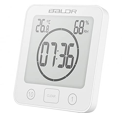 SeiudKty Reloj de Ducha Digital Con Termómetro, IP24 Resistente, Temporizador de Alarma Para Baño Con Higrómetro, Gran Pantalla LCD, Timer de Cocina