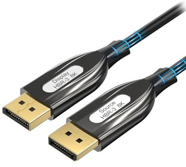 Fiber Optic Displayport Cable 1.4, Display Port 1.4 Cable 8K 60Hz, 4K 144Hz, 2K 240Hz 165Hz 144Hz, Braided DP 32.4Gbps DSC 1.2 HBR3 HDR HDCP FreeSync G-Sync, Gaming Monitor PC Laptop Graphics 50FT