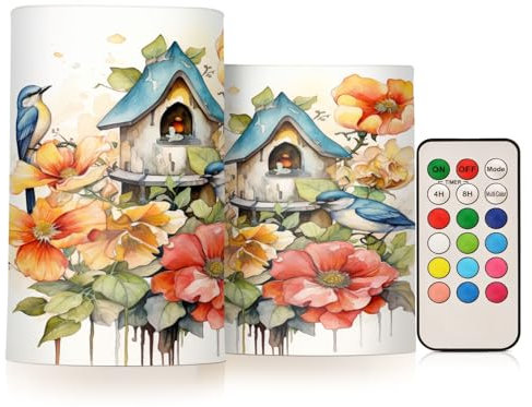 Mnsruu Flammenlose Kerzen Vogelhaus Blume LED Kerzen Flackern mit Fernbedienung Timer Batteriebetriebene Kerzen 2er Set Home Hochzeit Dekoration