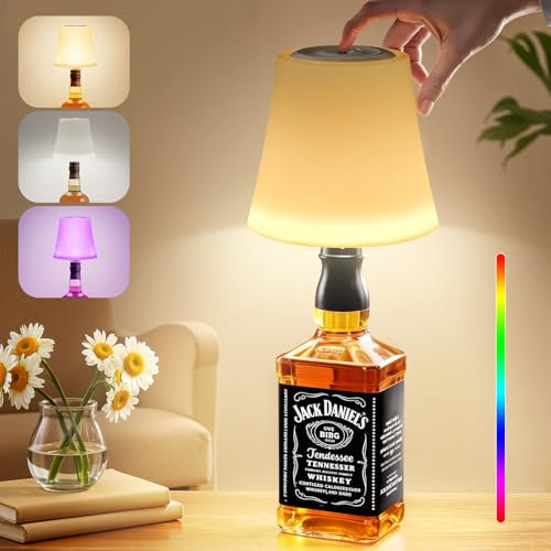 Lampada Bottiglia LED da Tavolo Senza Fili, Tappo Lampada per Bottiglia Ricaricabile USB-C, Touch Dimmerabile a 3 Colori e 9 RGB, Abat Jour da Comodino, IP54, per Ristorante, Terrazza,Salotti