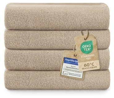Blumtal Premium Frottier Handtücher Set 4 teilig 100% Baumwolle - Oeko-TEX zertifiziertes Towel 4X (50x100 cm) - Ultra saugstarkes Frottier Handtücher Set waschbar °60 - Taupe