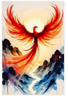 FDBEKPJY Leinwandposter mit Metallrahmen, Motiv: Soaring Phoenix Over River Valley, Wandkunst, Dekor, Bild, Gemälde, 20 x 30 cm