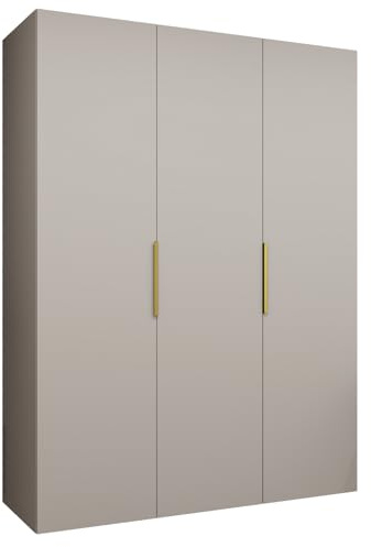 MEBLE KRYSPOL - Kleiderschrank - Drehtürenschrank - Schrank 150x202x52cm - Moderner Garderobenschrank Schlafzimmer, Flur, Jugendzimmer - Farbe Kaschmir, Griff Gold - Marbella 1 150