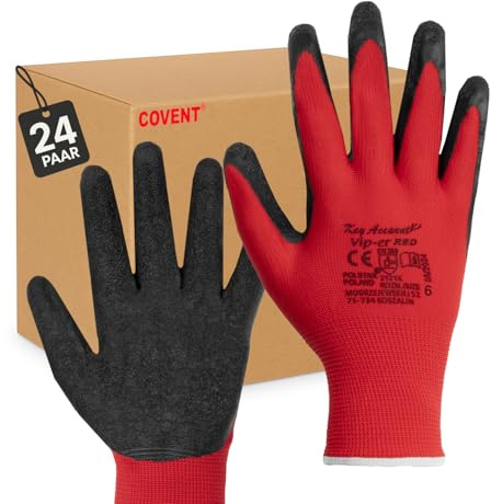 Covent Vip-er Red Arbeitshandschuhe Herren Gr 6-24-er Set - EN388 | 2121X, Montagehandschuhe Kategorie II, Bauhandschuhe für Umzugshelfer, Logistiker und Bauarbeiter