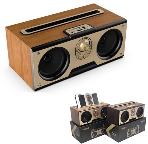 Enceinte Bluetooth 5.0 vintage en bois portable sans fil avec radio FM, AUX, USB, carte TF, surround 3D et basses supplémentaires, 45 W PMPO, audio domestique rétro pour une utilisation en intérieur
