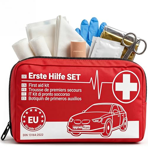 Upgrade4cars Botiquín de Primeros Auxilios para Coche 2026 DIN 13164 Set Europa Válido | Bolsa de Vendajes también para Casa y Viajes