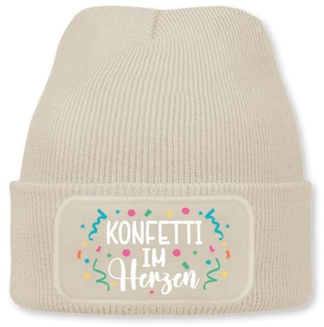 Prozente Momente Konfetti im Herzen – lustige Wintermütze | Beanie für Damen & Herren, warm, elastisch & Unisex, Strickmütze mit Patch & Druck, perfekt für Après-Ski, Weihnachtsmarkt & Fasching