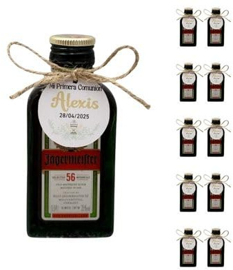 Mini Botellas de Alcohol Personalizadas - Botellitas de Licor para Detalles de Bautizos, Comuniones y Bodas - Regalos Originales para Invitados (Miniatura Jagermeister 40ml)