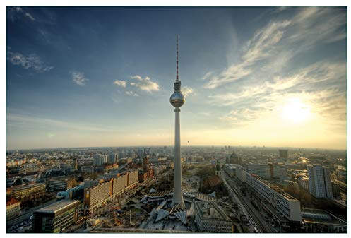 Wallario Küchenrückwand selbstklebend 90 x 60 cm, Motiv: Fernsehturm Berlin mit Panoramablick über die Stadt | Spritzschutz abwischbar & pflegeleicht