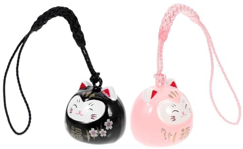 SKISUNO Pendentifs Chat Amulette en Laiton Noir et Rose, 2pcs, Solide Corde Suspendue, Décoration Originale pour Balcon et Jardin