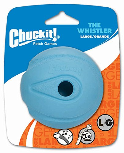 Chuckit! The Whistler Ball Durable Rubber Dog Toy, Large, 7.3 cm (1-Pack) | Whistles When Thrown, High-Visibility Blue or Orange, Easy to Clean, Strong Rubber, Compatible with Launchers, For Large Dogs