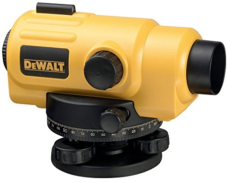 Dewalt Halbautomatik-Nivellierer DW096PK (100 m Reichweit, 26-fache Vergrößerung, Genauigkeit: +/- 2 mm pro km Distanz, inkl. Aluminium-Stativ, Alu-Meßlatte (bis 2,44 ausziehbar), Lot, Koffer)