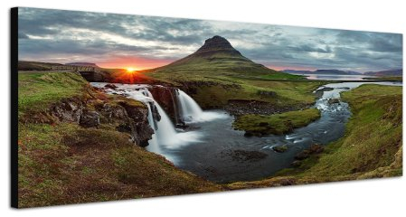 Paul Sinus Art Panoramabild auf Leinwand und Keilrahmen 120x40cm Island Landschaft Berge Wasser Abendlicht