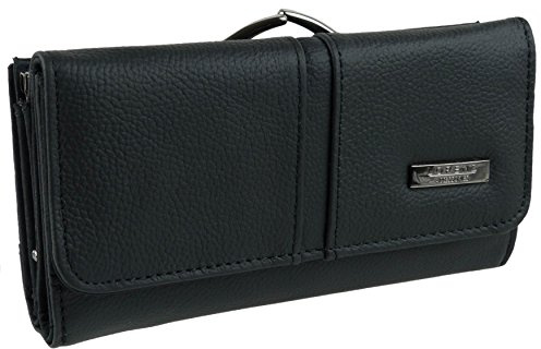 groß Damen schwarz Rindsleder Clip Portemonnaie / Portmonee von Lorenz Gratis Geschenk Tasche