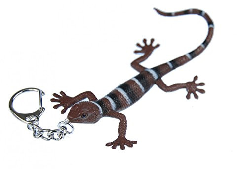 Miniblings Gekko Schlüsselanhänger Salamander Gecko Echse Eidechse Streifen braun - Handmade Modeschmuck I I Anhänger Schlüsselring Schlüsselband Keyring
