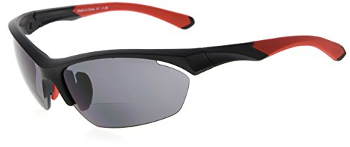 Eyekepper TR90 Sport Bifokale Sonnenbrille Baseball Laufen Angeln Fahren Golf Softball Wandern Halbrandlose Lesebrille (Schwarzer Rahmen Roter Tempel, 2.50)