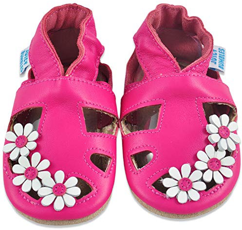 Sandali Bambina Primi Passi - Scarpe Neonata Estive - Scarpe Bambina in Morbida Pelle - Scarpine Neonato - Margherite Fucsia - 18-24 Mesi