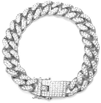 Einsgut Hip Hop Armband, vergoldet, Hip Hop Iced Out Diamant, Armband kubanische Gliederkette von Miami für Männer und Frauen, Kristallmetall, Länge 20 cm, Kristallmetall, longueur 20 centimètres,