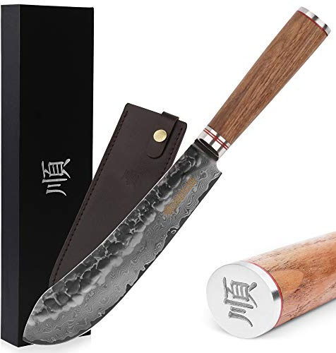 YOUSUNLONG Cuchillo de carnicero Pro Cuchillo de chef 8 pulgadas - Japonés VG10 Damasco - Mango de madera de nogal
