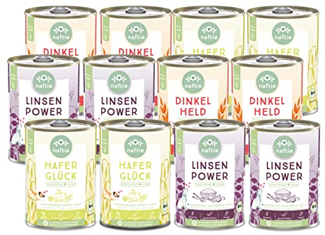 naftie veganes Hundefutter Mixpaket - Bio Nassfutter vegan für Hunde - Menü Spar-Paket 3 Sorten - rein pflanzlich - purinarm - Diät-Futter - 12x 400g