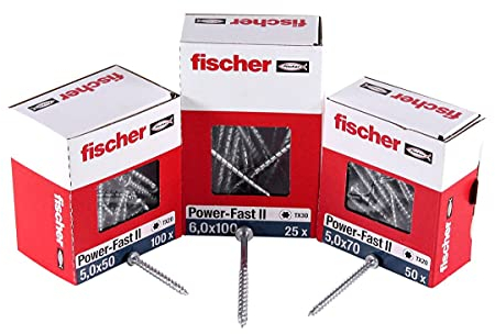 fischer PowerFast II PTF 3,5 x 12, Spanplattenschraube (200 Stk.) mit Vollgewinde, Pan Head mit Innenstern, Schraube für Holzverarbeitung, reduziert Einschraubwiderstand & Einschraubzeit