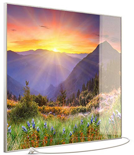 STEINFELD Heizsysteme® Glas Bild Infrarotheizung mit Thermostat | Made in Germany | viele Motive 350-1200 Watt Rahmen silber/alu (1200 Watt, 034 Sonnenuntergang)