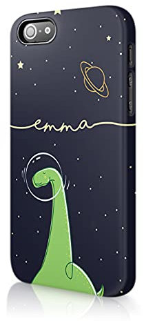 Tirita Personalised Initials Custom Hard Phone Case Compatible with iPhone 5 / 5s / SE 2016 Chubby Dinosaur Bubble Space Dino