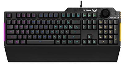 ASUS Membrane Gaming Keyboard for PC - TUF K1 | Programmable, Onboard Memory | Dedicated Volume Knob, Aura Sync RGB & Side Lighting | Detachable Wrist Rest | Spill-Resistant | Highly Durable | Black