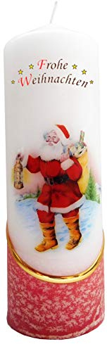 Meissner-Handel Auswahl Motiv, Weihnachtskerze 'Frohe Weihnachten' ca. 6 x 18 cm, farbig getaucht, mit farbigen Wachs- und Bildauflagen * (Motiv 009-FW)
