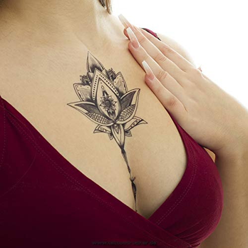 1 x Lotus XL Tattoo - Mit Revolver und Rosen - Temporary Body Tattoo - XQB142 (1)