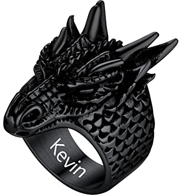 U7 Herren personalisiert Punk Ring Schwarz Chinesische Drache Ring Vintage Lóng Design Statement Ring Biker Rapper Modeschmuck Accessoire für Geburtstag(Ring Größe 57)