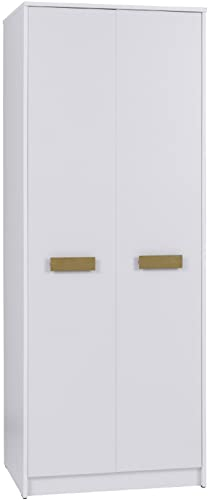 Marmex Grant G13 - Zweitüriger Kleiderschrank 75x195x54 - Garderobe mit Kleiderstangen und Einlegeböden für das Jugendzimmer, Schlafzimmer - Weiß + Riviera Eiche