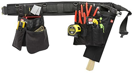 The Diamondback Maestro Toolbelt System, Right Handed, Black, Large | Carpenter Framer Roofer | 4-Slot Drill Bit Nail Set, Universal Magnet, Padded | Holds Nails, Mini Square, Drill Bits