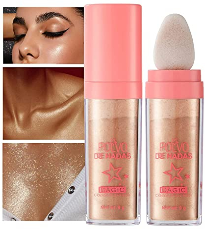 GL-Turelifes Highlighter Stick Puff Fairy Stick Highlighter Powder Glitter Loose Powder Brush Stick Contouring Powder Shimming Powder Tiktok Make-up (#03 Golden Braun)